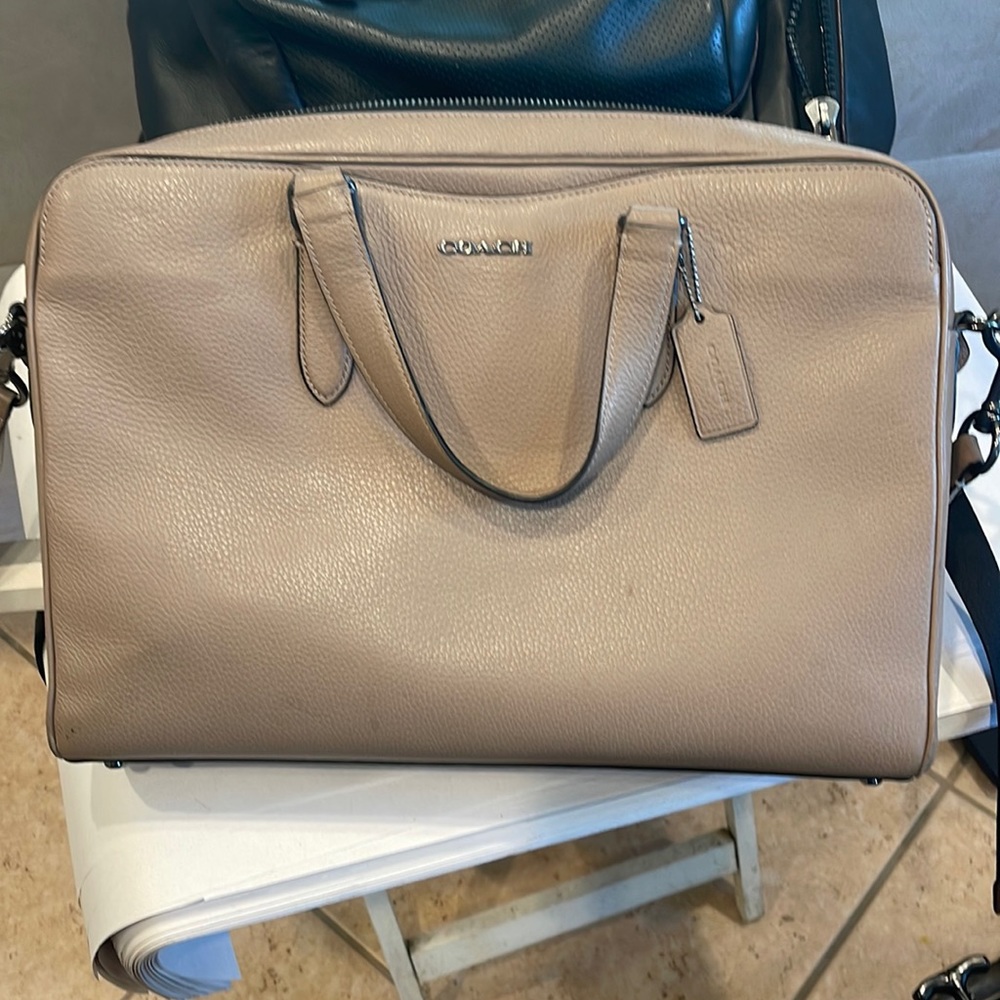 Tan Coach laptop bag